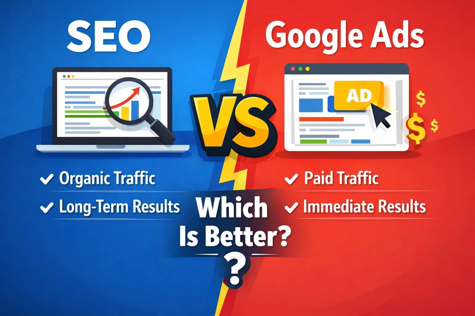 SEO vs Google Ads Comparison - SEOcial Media Solutions Jaipur | Search Engine Marketing Guide